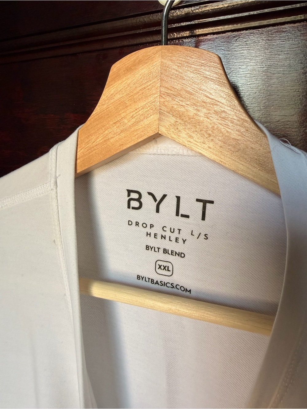 BYLT Basics White Drop Cut Long Sleeve Henley